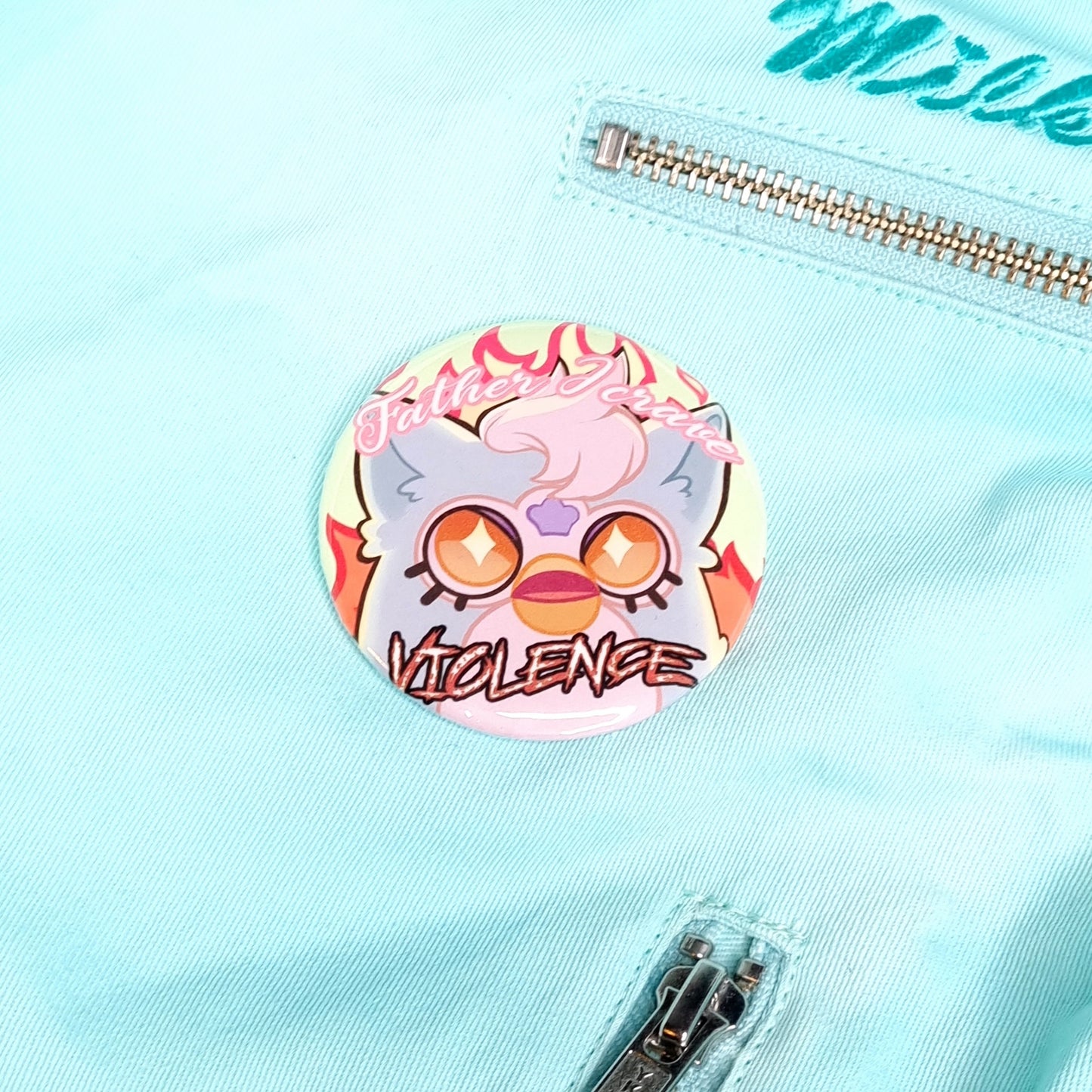 Father I Crave Violence Furby Button Pin