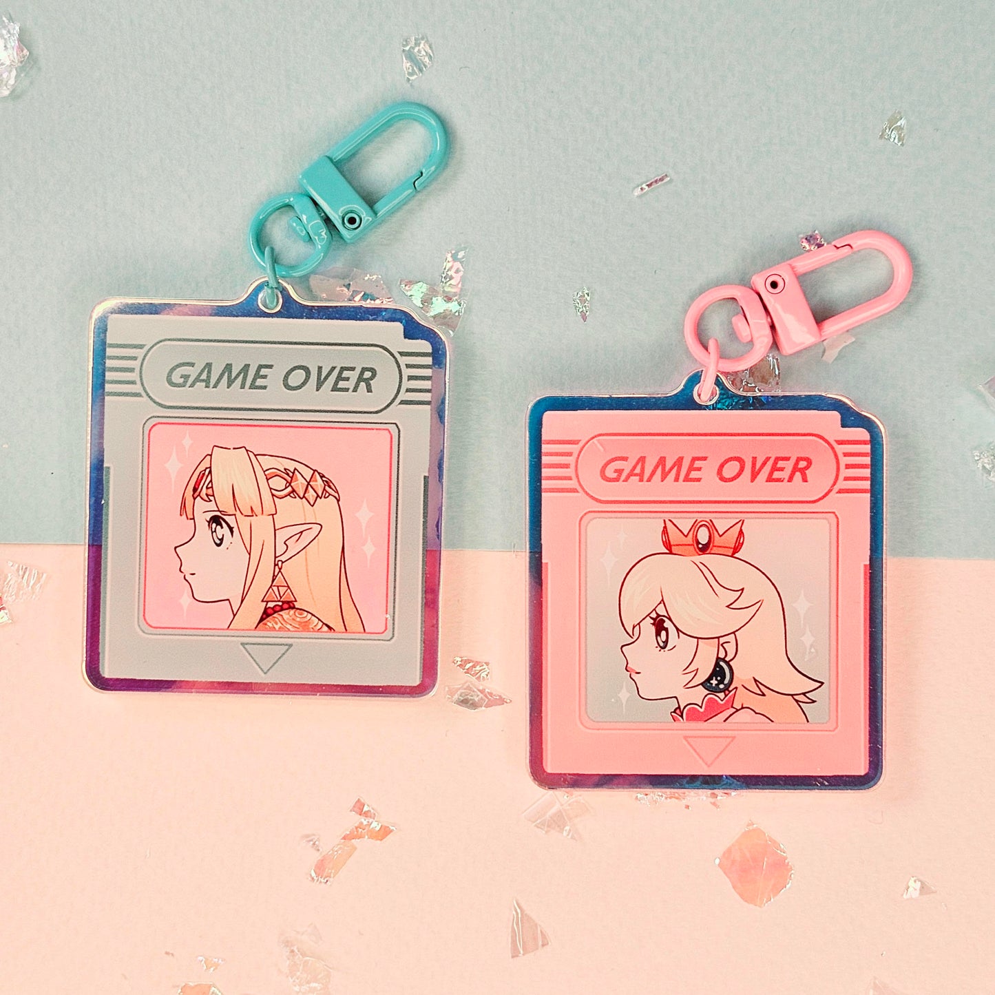 'Game Over' Holographic Gameboy Color Acrylic Charm 5x6cm