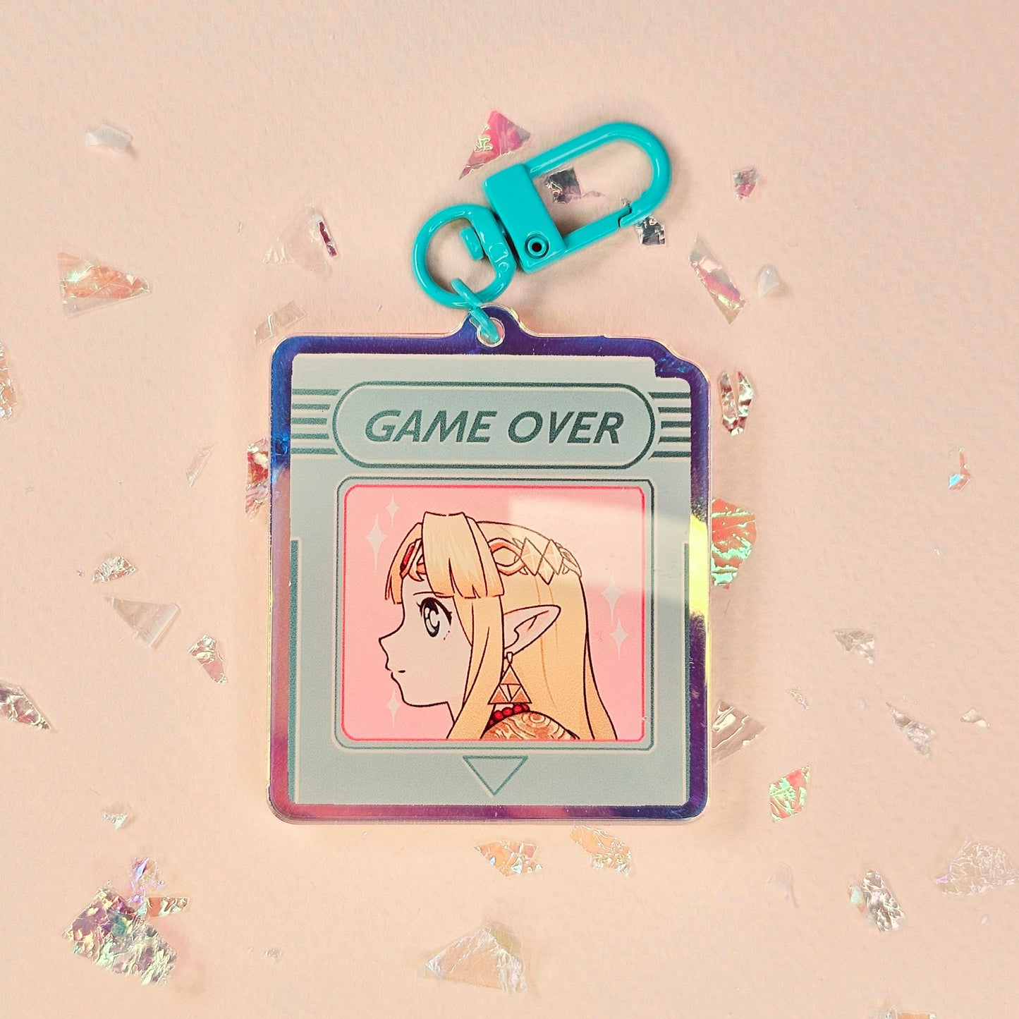 'Game Over' Holographic Gameboy Color Acrylic Charm 5x6cm