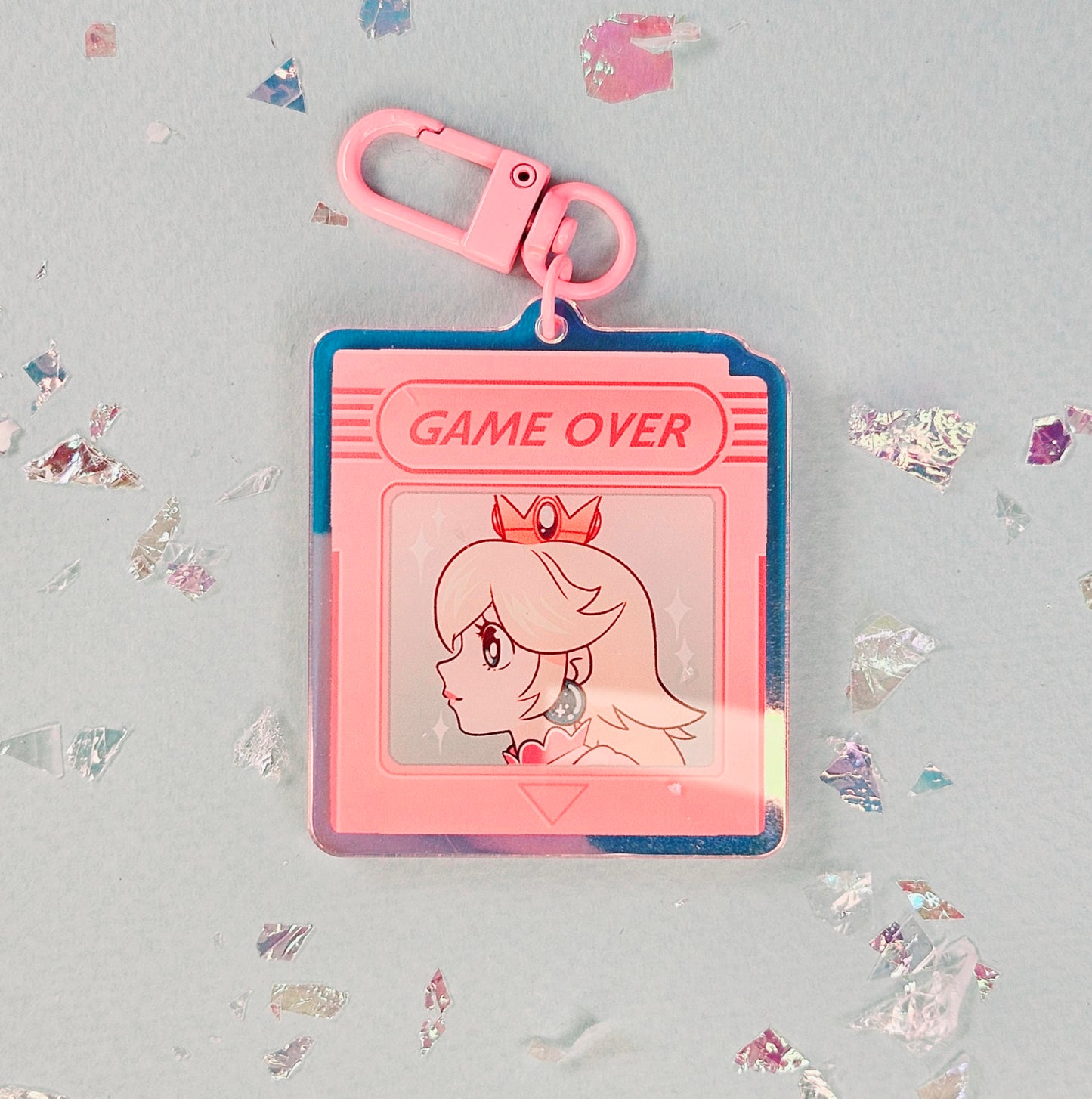 'Game Over' Holographic Gameboy Color Acrylic Charm 5x6cm