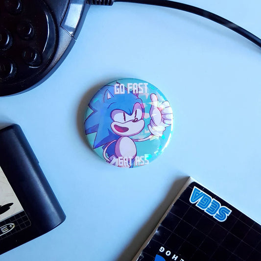 Sonic The Hedgehog - Go Fast Eat Ass Button Pin